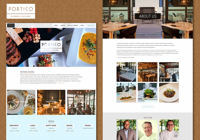 <p>Portico Global Cuisine website design and development project screenshots</p>