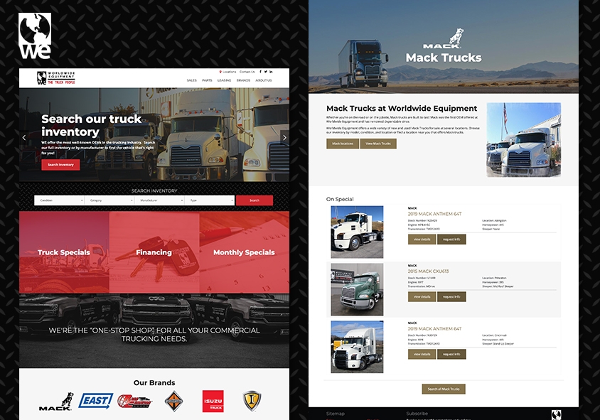 <p>Worldwide Equipment website design and development project screenshots</p>